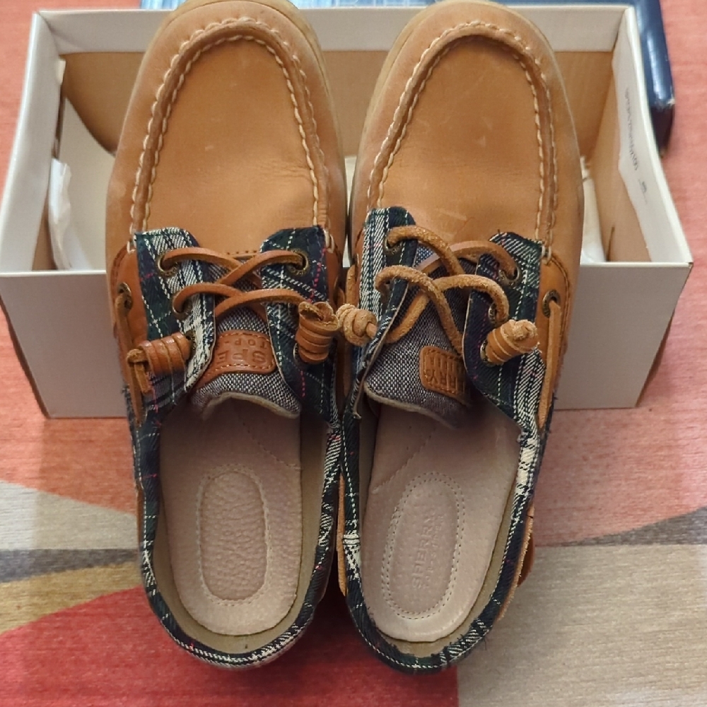 Sperry Tan and Plaid Boat Shoes